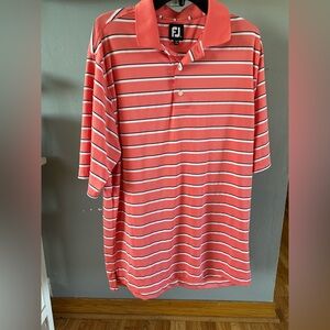 FootJoy Men's Pink and White Striped Polo Shirt